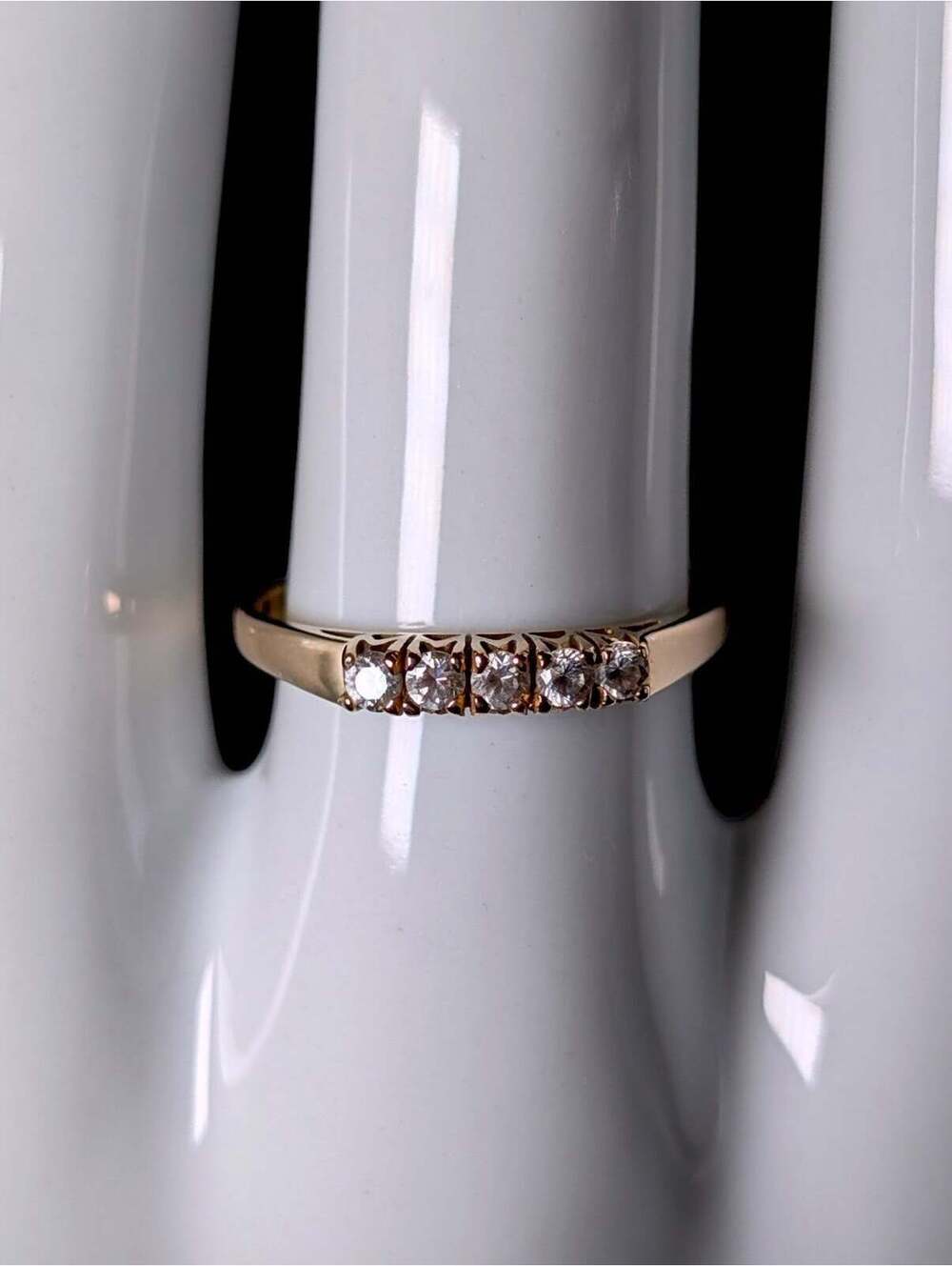 Vintage Dainty 14k Yellow Gold Simulated Diamond Wedding Ring Band